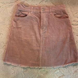 Corduroy camel fringe hem skirt